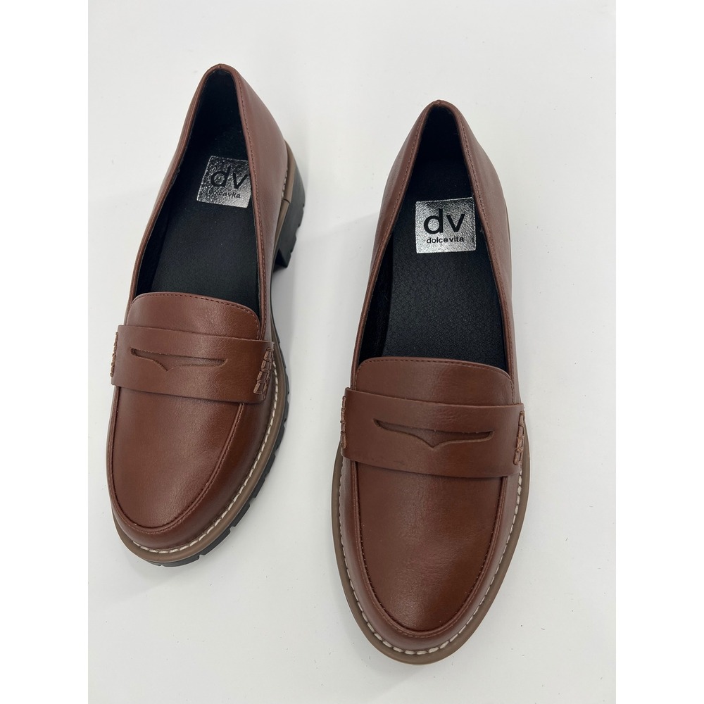 DV Dolce Vita Carley Cognac Brown Lug Sole Penny Loafers Womens 6.5